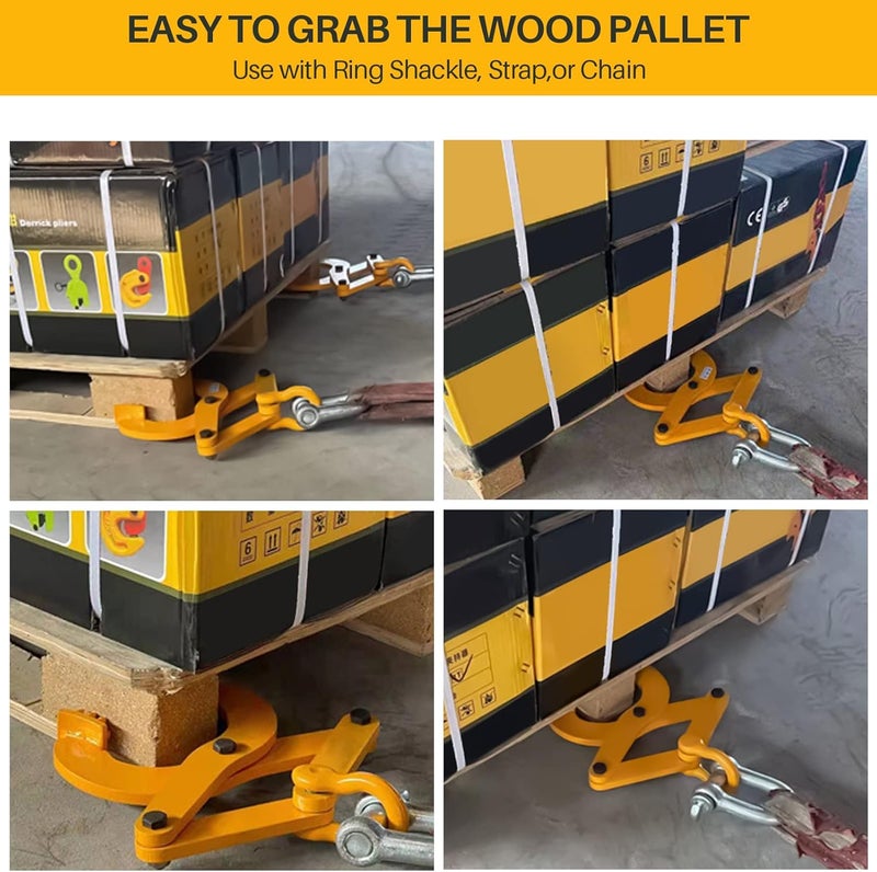 a.bst Pallet Puller Clamp 1T/2204LBS Pallet Jack Puller Steel Single Scissor Hook Puller, 5 Inch Jaw Opening Pallet Grabber Heavy Duty Forklift Material Handling Stump Puller Pulling Hoisting Wood-Yellow - Image 2
